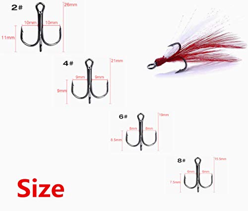 Fishing Treble Hooks Feather Dressed: 20pcs/Box Feathered Treble Hook Size 2 4 6 8 with Split Rings Replacement for Fishing Lure Spinner Spoon Crankbait Making - color: Red and White, size: 8#