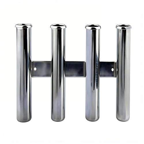 Wall Mounted 4 Tubes Linked Stainless Steel Fishing Rod Holder for Boat | Boat rod storage, rust-proof marine steel, vertical space-saving, self-draining base, hands-free gear organization