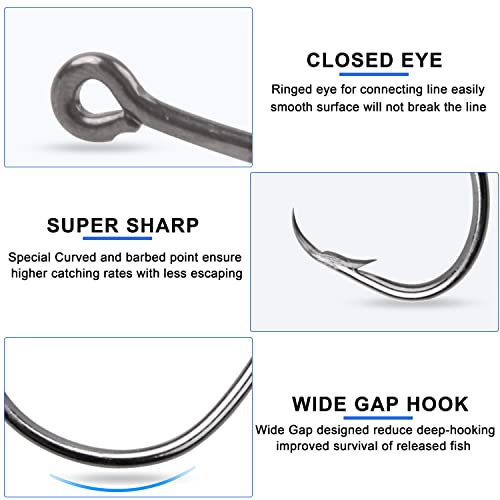 Inline Circle Hooks Saltwater, 80pcs High Carbon Steel Catfish Hooks in-Line Straight Eye Octopus Circle Hook Saltwater Freshwater Fishing Hooks for Catfish Bass - size: 80pcs 4/0