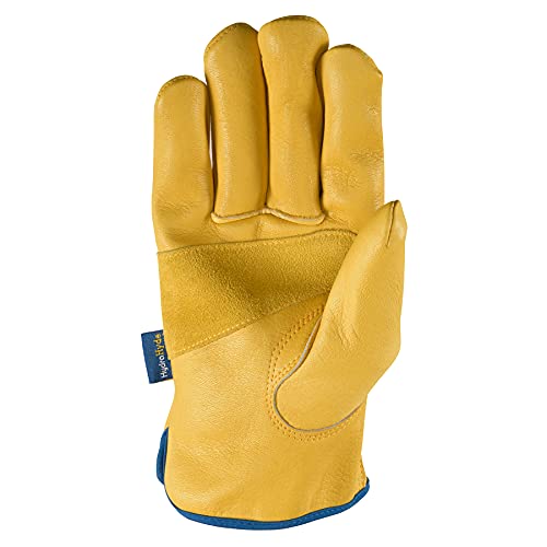Wells Lamont Men's Adjustable HydraHyde Leather Work Gloves – Water-Resistant, Breathable, Durable – Ideal for Gardening, Landscaping, Ranching – Heavy Duty Leather Work Gloves – Saddletan, Large - size: Large (Pack of 1), style: Adjustable