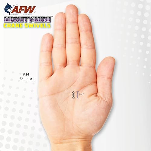 AFW American Fishing Wire Fishing Swivels - Mighty Mini 100% Stainless Steel Crane Swivels, 3X Stronger Than Brass, for Terminal Tackle Box, Up to 600lb Test - Fishing Gear for Fishing Line Leaders - size: 10 Pieces, 220 Pound Test
