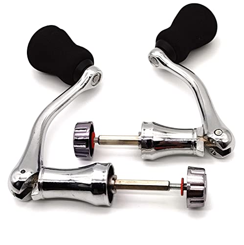 Fishing Spinning Reel Handle, All-Metal, with the Grip EVA for Spinning Reels Replacement Grip Parts, 2 Pack, Silver, Medium Large