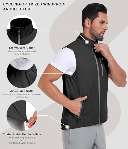 Little Donkey Andy Men's Lightweight Quick Dry Vest Packble Outerwear Sleeveless Windproof Jacket for Golfing Cycling Running - color: Black, size: Small