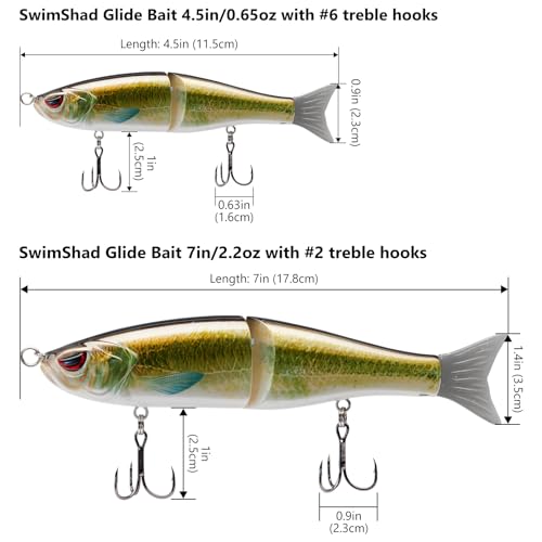 Bassdash SwimShad Glide Baits Jointed Swimbait Bass Pike Salmon Trout Muskie Fishing Lure - color: Emerald Shiner, size: 4.5in/0.65oz
