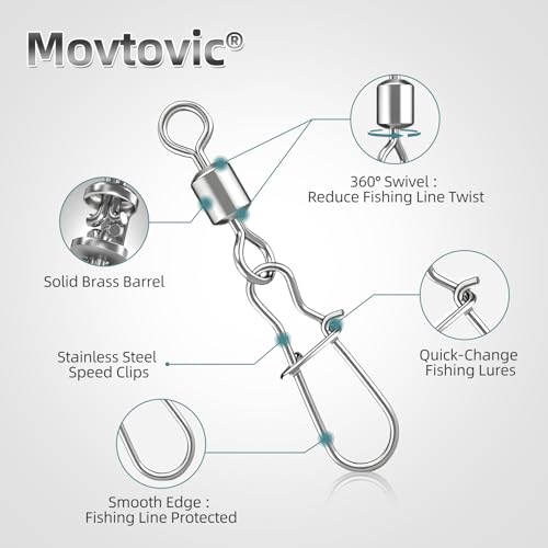 70 Pcs Snap Swivels Kit, 7 Sizes, Use Separately | Brass barrel swivel, Stainless snap, Quick connect to Lures or Baits, Each size individually packed, for Fresh & Saltwater