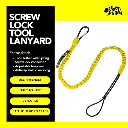 BearTOOLS Tool Lanyard with Buckle Strap – Clip Bungee Cord – Heavy Duty Screw Locking Connector – Fall Protection and Safety – Adjustable Loop End – Tough Tether – Construction - 09220YS (20 Pack) - size: 20-pack