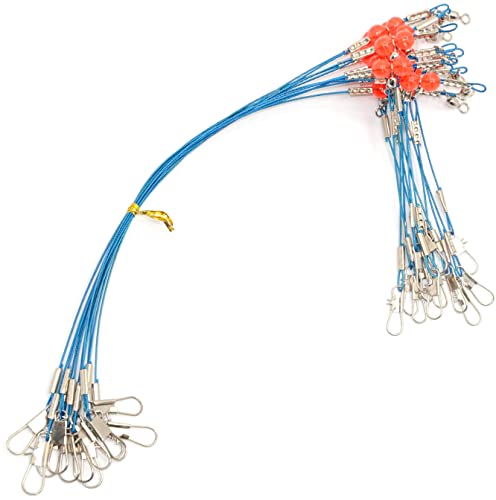 YOTO Fishing Leaders,Saltwater Tackle Rig with Swivels Snap, High-Strength Fishing Wire Gear Equipment for Lures Bait Or Hooks,1Arm and 2Arm - color: Blue Stainless Steel Leaders, style: 1arm，24pack