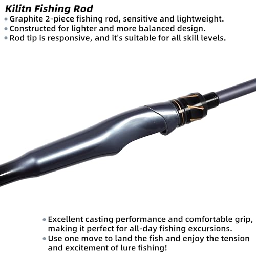 Kilitn Fishing Rod, 2-Piece Graphite Rod, Spinning & Casting, Strong Carbon Fiber Fishing Poles with Comfortable Handle for Freshwater or Saltwater Fishing - size: 5.5FT