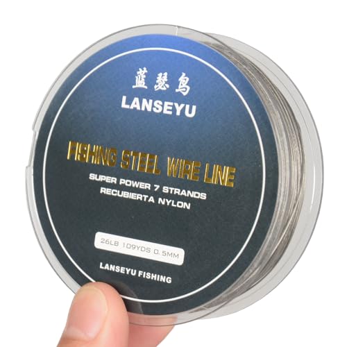 Fishing Wire Rope 0.5mm 100 Metres 26 Pound Fishing Stee Wire Nylon Coated 1x7 Stainless Steel Leader Wire Super Soft Fishing Wire Lines