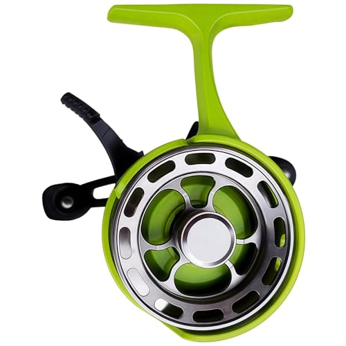 Aluminum Alloy 2.6 in (6.6 Cm) Reel Ice Fishing Inline, Plastic and Metal Construction, High Foot Seat Design, Anti-Slip Handle, 3+1 Bearing, 3.2:1 Gear Ratio, Green, Right-Handed
