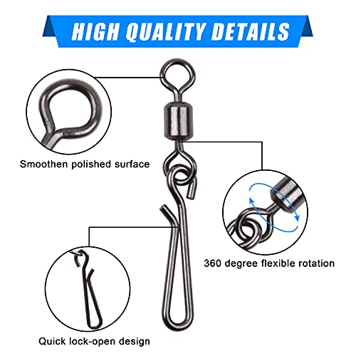AGOOL Fishing Swivels Snaps Fishing Quick Clips, 60/200pcs Rolling Barrel Swivels with Quick Clips Snaps Swivels High Strength Speed Clips Connector Freshwater Saltwater Fishing Tackle - color: 10#-60pcs