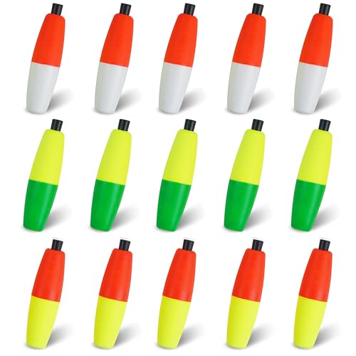 Peg Floats for Catfishing Foam Cigar Floats Slip Cork Bobbers Fishing Floats for Santee Rig Catfish Rig Crappie Fishing Terminal Tackles 2in 2.5in 3in - color: Mixed Double Colors, size: 2.5in-15pcs