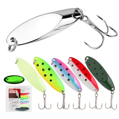 Jigging Spoon Fishing Lures, Slant Cut Metal Spoon with Glow, High Flash, Sharp Treble Hooks, Precision Wobble for Bass, Trout, Pike & Walleye - color: 6PCS, size: 1/4oz