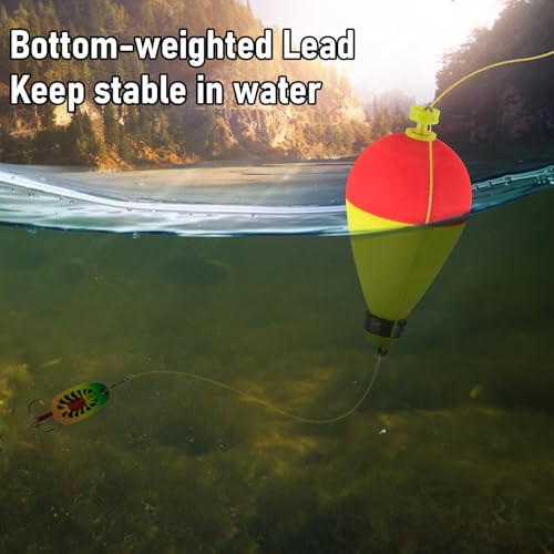 Dr.Fish 5 Pack Weighted Fishing Bobbers Snap-on Spring Bobbers Push Button Floats EVA Foam Pear Shape Bass Freshwater Fishing for Crappie Panfish Bluegill Trout - color: Red/White, size: 2.5"(3/4oz)