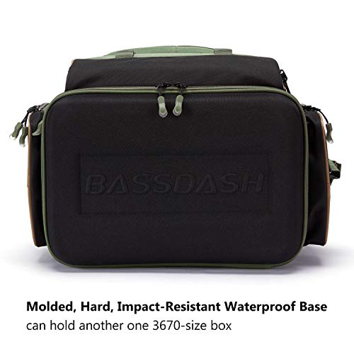 BASSDASH Fishing Tackle Backpack Water Resistant Tactical Bag Soft Tackle Box with Rod Holder and Protective Rain Cover - color: Green Backpack [3670] With 4 Trays