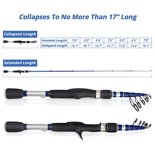 KastKing Compass Telescopic Fishing Rods and Combo, Sensitive Graphite Composite Blank, Easy to Travel, Packs to Just 17" in Length, Stainless Guides and Ceramic Rings, Combos w/ 4+1BB Spinning Reel - size: 5'6" - Light, style: Spin - Rod