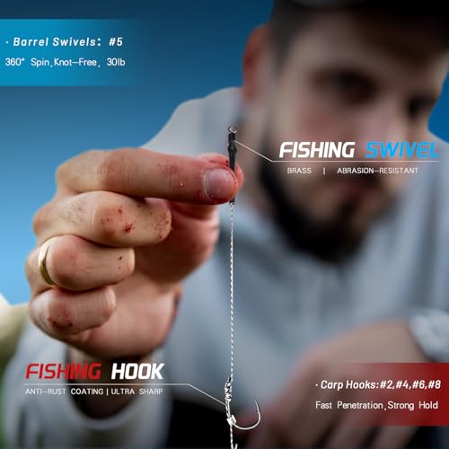 24 Pack Pre-Tied Carp Rigs with Sharp Hooks, Swivel & PE Line – Hook The Big One with Boilies, Pellets & Corn – The Ultimate Carp Fishing Equipment - color: #6-24PACK