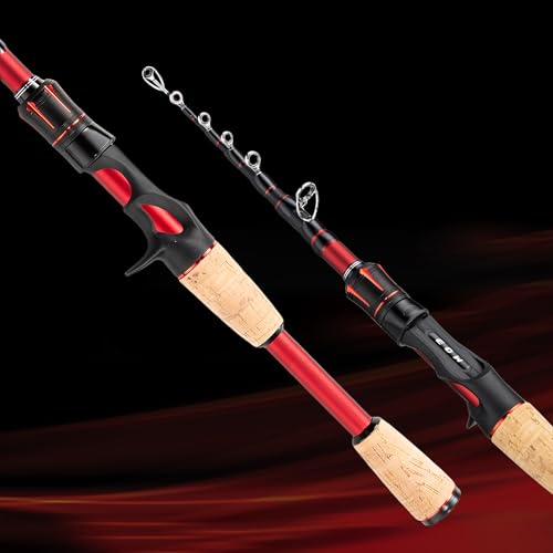 EOW XPEDITE LITE Portable Telescopic Fishing Rods & Combo, Spinning & Casting Fishing Poles, 24T Carbon Rod Blanks, Solid Carbon Tip, Split Cork Grips, Travel Rod, Combos with 5+1BB Spinning Reel - size: 6'-M-Fast, style: Rod- Casting