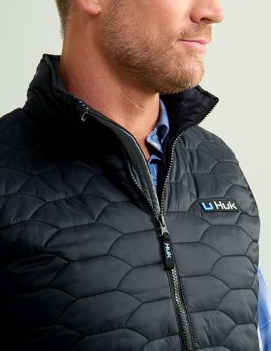 HUK - Men's Scale Vest, DWR Insulated Performance Fishing Vest - color: Black, size: X-Large