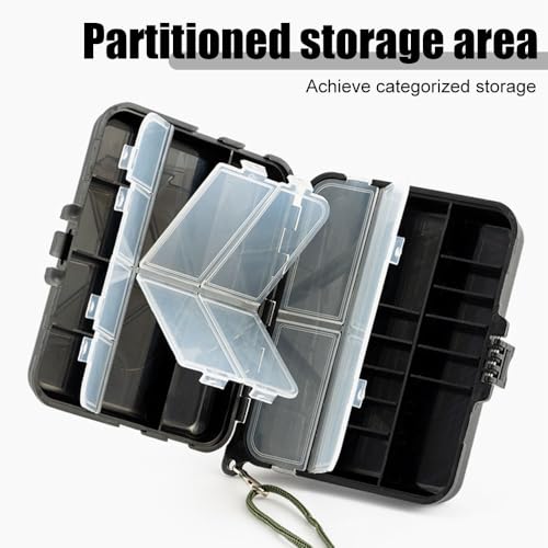 DONGKER Fishing Tackle Box,Adjustable Tackle Storage Organizer Box Double Sided Waterproof with Carrying Strap for Fishing
