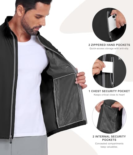 Little Donkey Andy Men's Lightweight Quick Dry Vest Packble Outerwear Sleeveless Windproof Jacket for Golfing Cycling Running - color: Black, size: Small