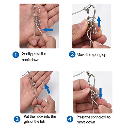Fishing Stringer Live Fish Lock, Stainless Steel Fish Stringer Clip, Big Fish Wire Rope Cable with Float and Plastic Handle, Fishing Holder Kit with High Strength 10 Snaps/Buckles - size: 5m