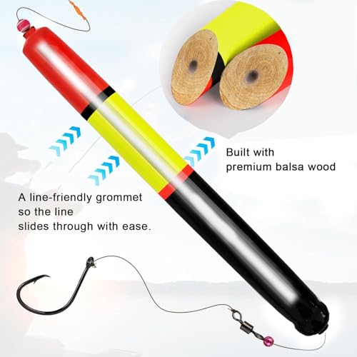 Fishing Bobbers Floats, Catfish Floats Weighted Float for Fishing, High Visibility Wood Bobber for Catfish Pike - size: 9.8IN-3PCS