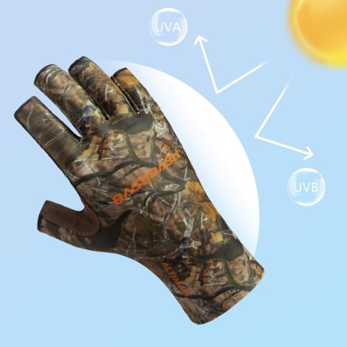 Bassdash ALTIMATE UPF 50+ Sun Protection Fingerless Fishing Gloves Men - color: Autumn Forest, size: Medium