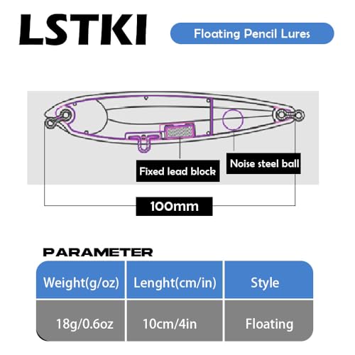 Top Water Fishing Lure for Freshwater and Saltwater, Long Cast Sinking Pencil Lures Artificial Hard Baits with Treble Hook, for Bass Walleye Pike Catfish Musky Perch Fishing Gifts for Family Fishing - color: A