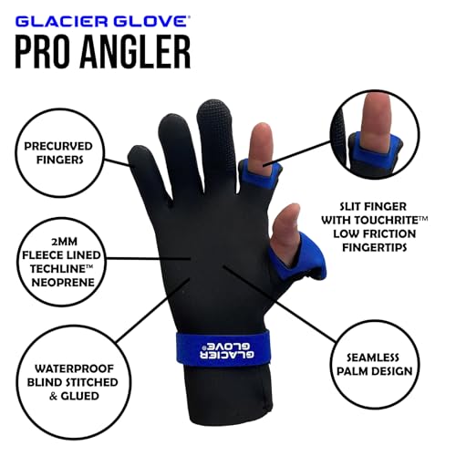 Glacier Glove Unisex Pro Angler Waterproof Neoprene Slit Finger Glove | Flexible, Fleece Lined, Touchscreen, Winter Fishing, Hunting, Outdoor Protective Handwear - size: Medium