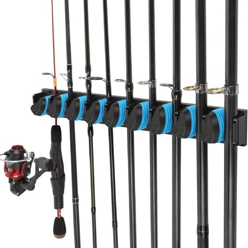 9 Rod Fishing Rod Holder Wall-Mounted Poles Rack Vertical Rod Stand for Garage Cabin and Basement Fishing Accessory