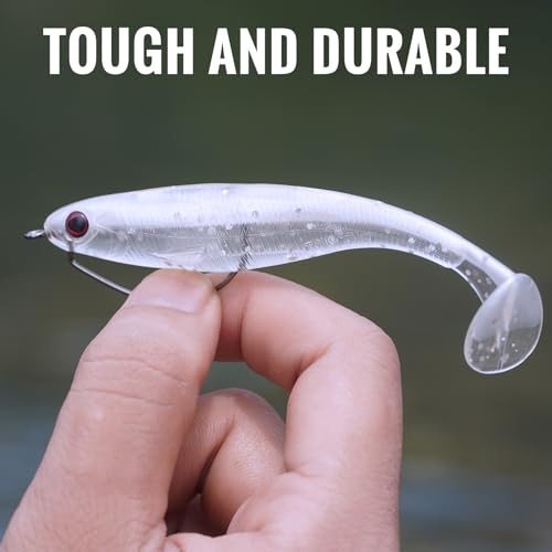 TRUSCEND Shadtale Easy Catch Soft Fishing Lures, Unique Vibration and Action for Various Rigs, Paddle Tail Swimbaits Trailer for Bass, Trout, Crappie, Walleye, Redfish, Saltwater & Freshwater Fishing - color: 6",12pcs,1oz