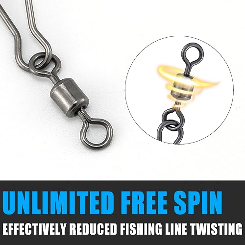Dr.Fish 20 Pack Fishing Speed Clips with Barrel Swivel, Stainless Steel Lure Quick Clips Snap Swivels Freshwater - size: #10-31LB