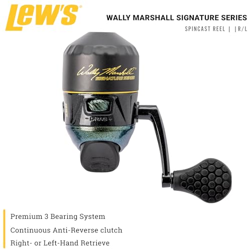 Lew's Wally Marshall Signature Series Spincast Fishing Reel, 2+1 Bearings, 4.3:1 Gear Ratio, All Metal Gears, Reversible Handle (Clam Packaging)