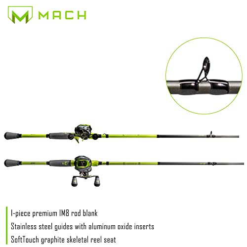 Lew's MACH 2 Baitcast Reel and Fishing Rod Combo, IM8 Graphite Blank Fishing Rod, Winn Dri-Tac Ultra Handle, Black/Green - size: 7'3"