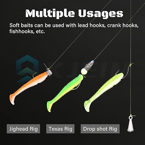 Paddle Tail Swimbaits, 50 PCS Ribbed 3 Inchs Soft Plastic Fishing Lures for Bass Trout Crappie Walleye Saltwater/Freshwater Fishing - color: Yellow Black