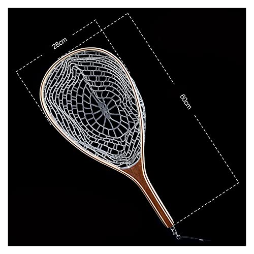 Fish Net Fly Fishing Landing Net Wooden Handle Rubber/Nylon Landing Handle Trout Mesh Fish Catch Release Scoop Fishing Tool Dip Net (Color : Rubber) - color: Rubber