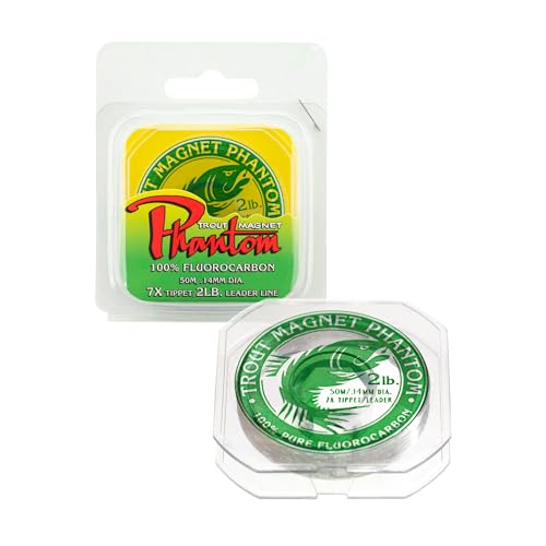 Trout Magnet Phantom Fluorocarbon Leader – Ultra-Invisible, 100% Fluorocarbon Clear Leader Line (Tippet) for Trout & Clear Water Fishing - 50 Meter Spool - size: 2lb, 7X Tippet