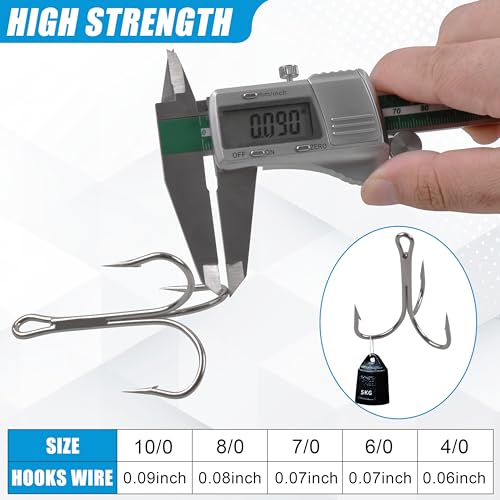 Classic Treble Hooks,20pcs Large Treble Fishing Hooks Saltwater Treble Hooks Silver Big Game Triple Barbed Fish Hooks Saltwater Fishing Hooks Size 4/0 6/0 7/0 8/0 10/0 - size: 20pcs-8/0