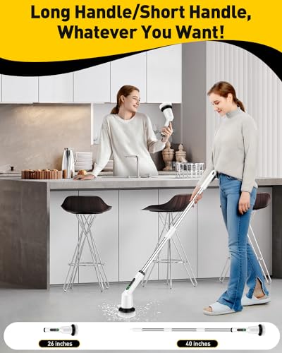 Electric Spin Scrubber for Cleaning Bathroom, Shower Scrubber Cordless Cleaning Brush with IPX7 Waterproof & 2 Speed, 3 Brush Heads, Bathroom Cleaning Supplies for Shower Tub Kitchen Tile Toilet White