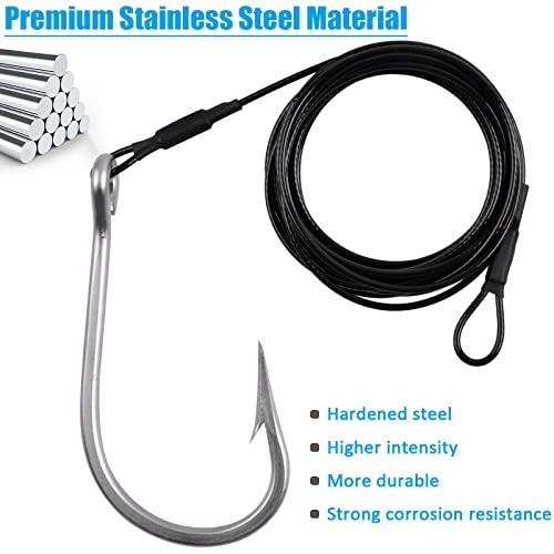 Fishing Shark Rigs Surf Fishing Stainless Steel Cable Leader Wire with Tuna Shark Hooks Saltwater Fishing Deep Sea Hooks Big Fish Shark Leader Rig - size: 10/0-2PCS