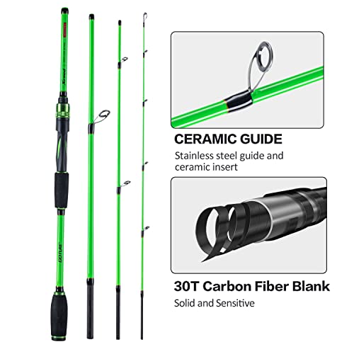 Goture 4-Piece Travel Carbon Fishing Rod M/MH Action 6.6-12ft Multi-Colors | Goture multi-spec travel fishing rods adopt upgraded high-grade carbon fiber blank with premium Fuji line guides - color: Green, size: Spinning/7'-Moderate-Fast/Medium