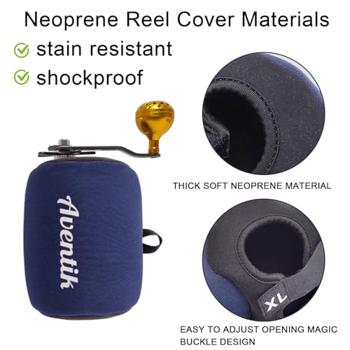 Aventik Neoprene Conventional Reel Cover Round Reel Gloves Trolling Reels Storage Reel Pouch Fits 800 1000 2000 3000 4000 5000 6000 Series Fishing Reels - color: 3pcs-Black, size: XL:5.1''W x 3.5''D
