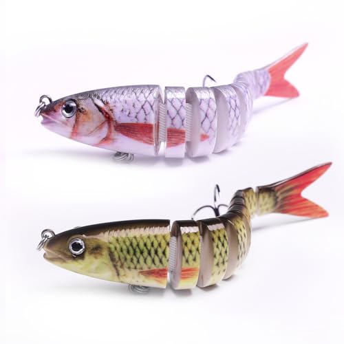 Bass Fishing Kit, Slow Sinking Jointed Swimbaits with ABS Plastic Body and Built-in Ringing Beads, Pike, Realistic Bass Fishing Lures Kit for Walleye, Bass Fishing Lure Kit for Freshwater Gear - color: A3-3.9IN,0.35OZ