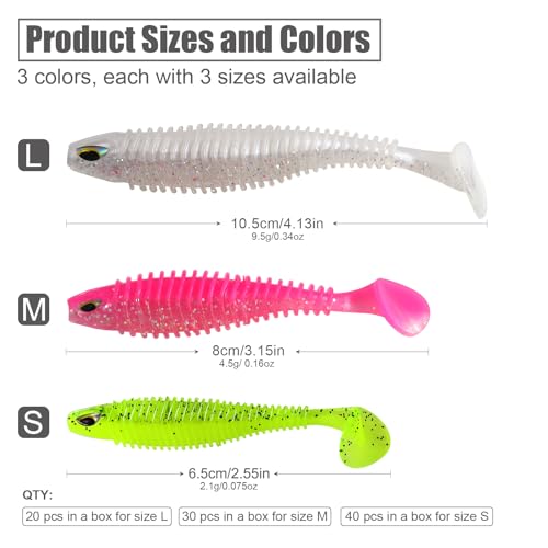 MAFIMOEA 40/30/25Pcs Paddle Tail Swim Baits Lures Fishing Soft Plastic Lure Kit for Bass Trout Walleye Crappie 6.5cm 7.5cm 10.5cm - color: Yellow, size: 3.15IN/8CM - 30PCS