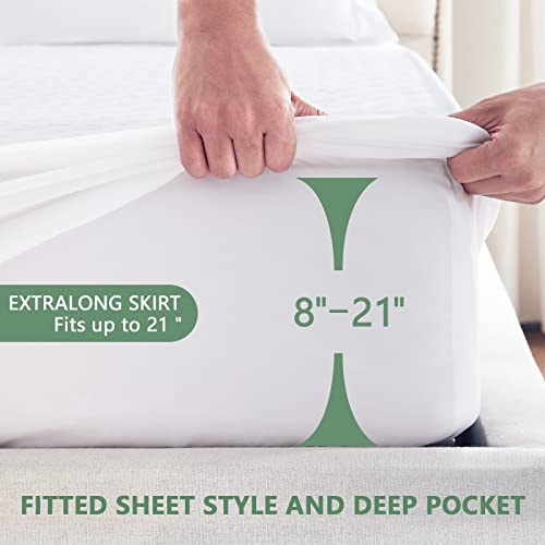 Premium Waterproof Mattress Protector Queen Size, Breathable Bed Cover 3D Air Fabric Cooling Mattress Pad Cover Smooth Soft Noiseless Washable, 8''-21'' Deep Pocket (White)