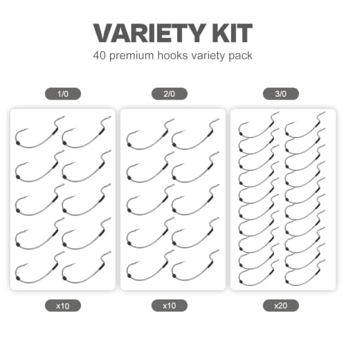 OJY&DOIIIY Offset EWG Worm Fishing Hook, Dual Anti-Slip Bait Keeper System Wide Gap Texas Rig Hook for Soft Plastic Baits 40/30-Pack 1/0 2/0 3/0 4/0 5/0 - size: 4/0 - 30Pack