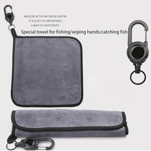Retractable Clip Fishing Towel with Double Side Microfibers Portables Buckles Towel for Quick Drying and Gear