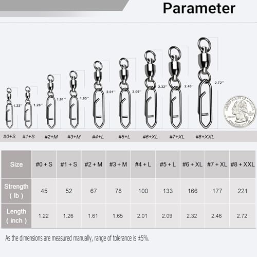AMYSPORTS High Strength Snap Swivels Stainless Bearing Rolling Fishing Swivel Freshwater Snap Swivels Fishing Clip Steel Black Nickel - size: Size 8+XXL (221lb) 50 pcs