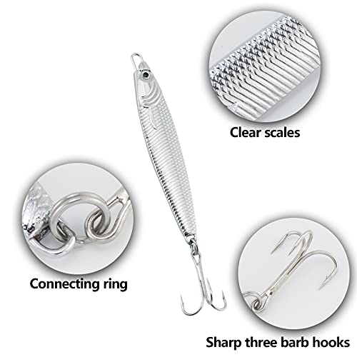 Dr.Fish Fishing Jigs Jigging Spoon Saltwater Fishing Lure Casting Metal Spoon Surf Fishing Mackerel Striper Lures Stinger Bluefish Vertical Diamond Jig - color: Silver, size: 1/2oz-3 Pieces
